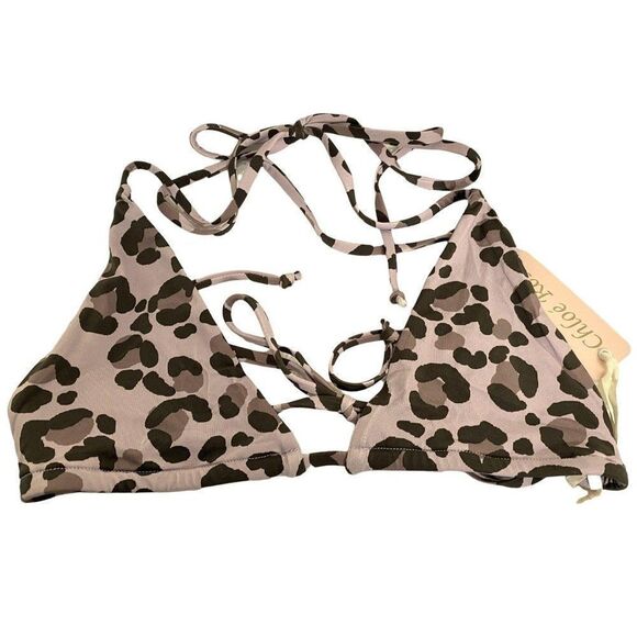 Chloe' Rose Sz M Dream On Leopard Print String Bikini Lilac & Brown NEW - Picture 3 of 3